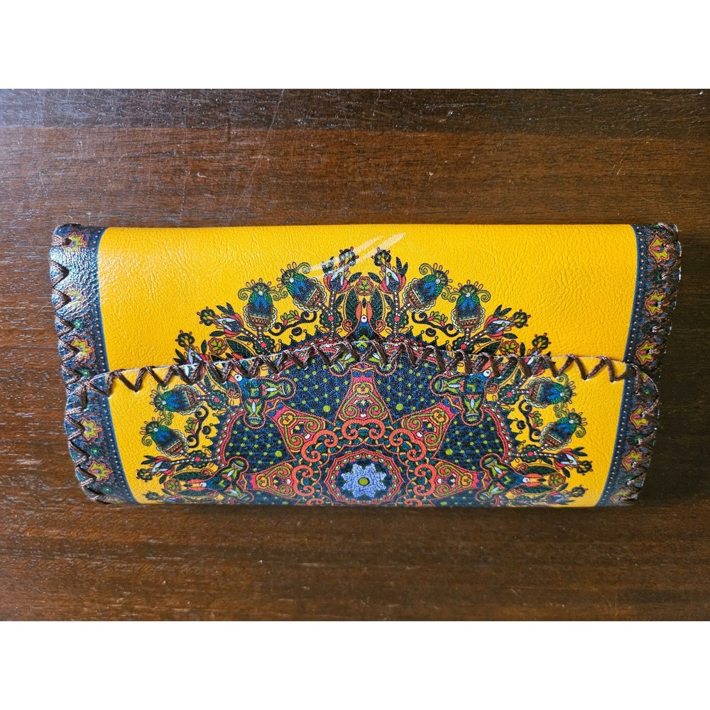Mandala Wallet Womens OS Yellow Boho Whipstitch Snap Clutch